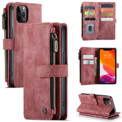 iPhone 12 / 12 Pro CaseMe C30 PU + TPU Multifunctional Horizontal Flip Leather Case with Holder & Card Slot & Wallet & Zipper Pocket - Red